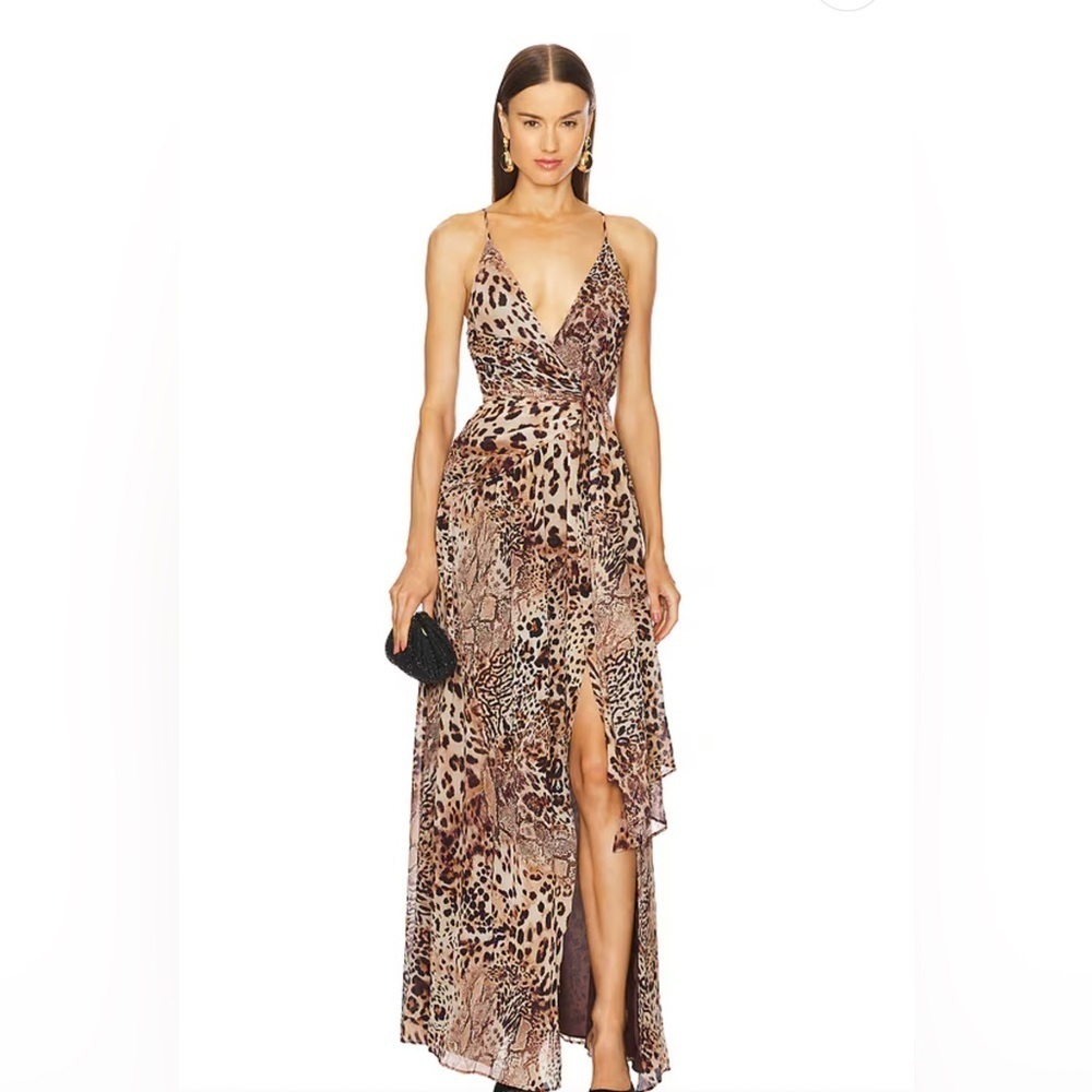 Michael Costello x REVOLVE Natalia Gown in Brown Animal Medley